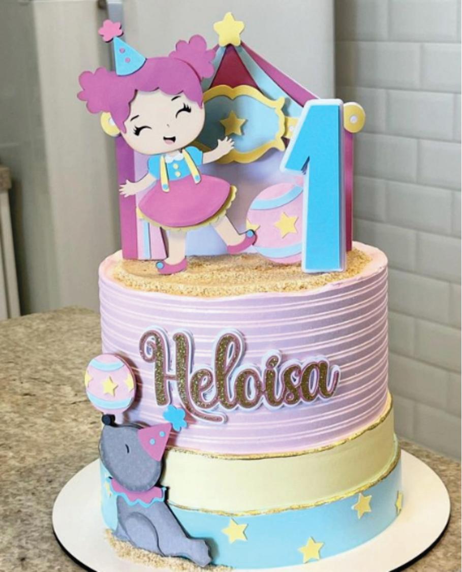 topo de bolo circo aquarela rosa