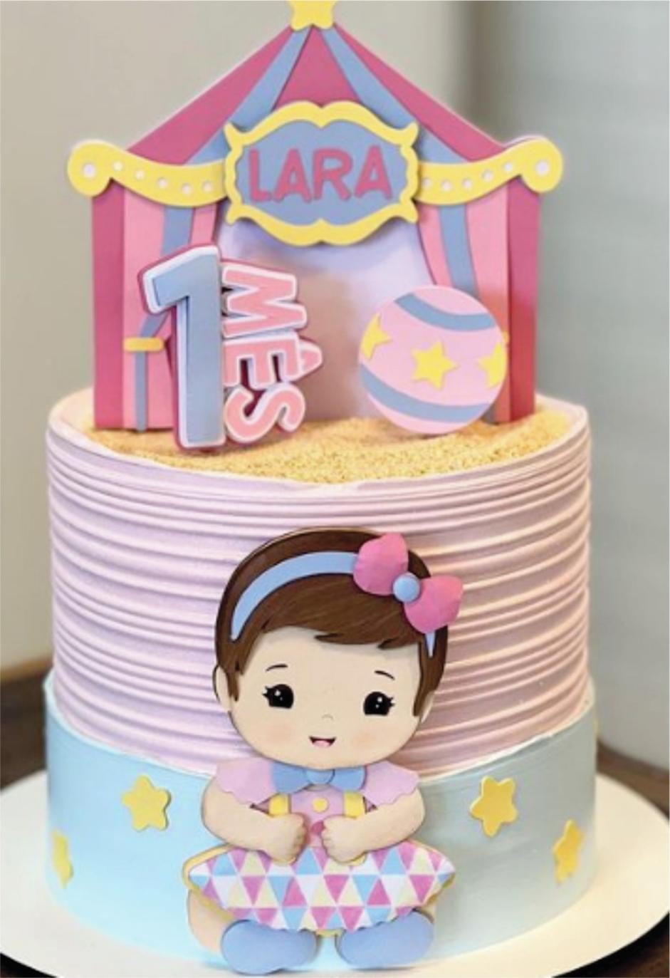 topo de bolo circo aquarela rosa -