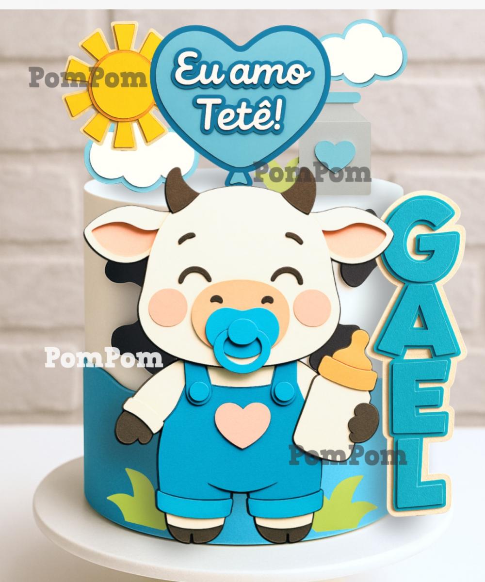 topo de bolo eu amo tete vaquinha