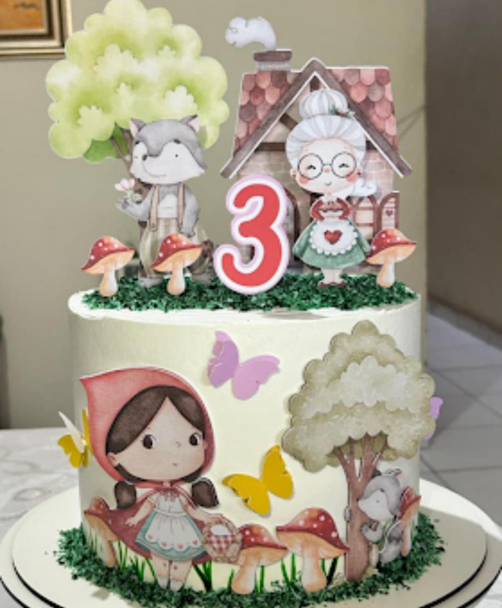 topo de bolo chapeuzinho vermelho aquarela