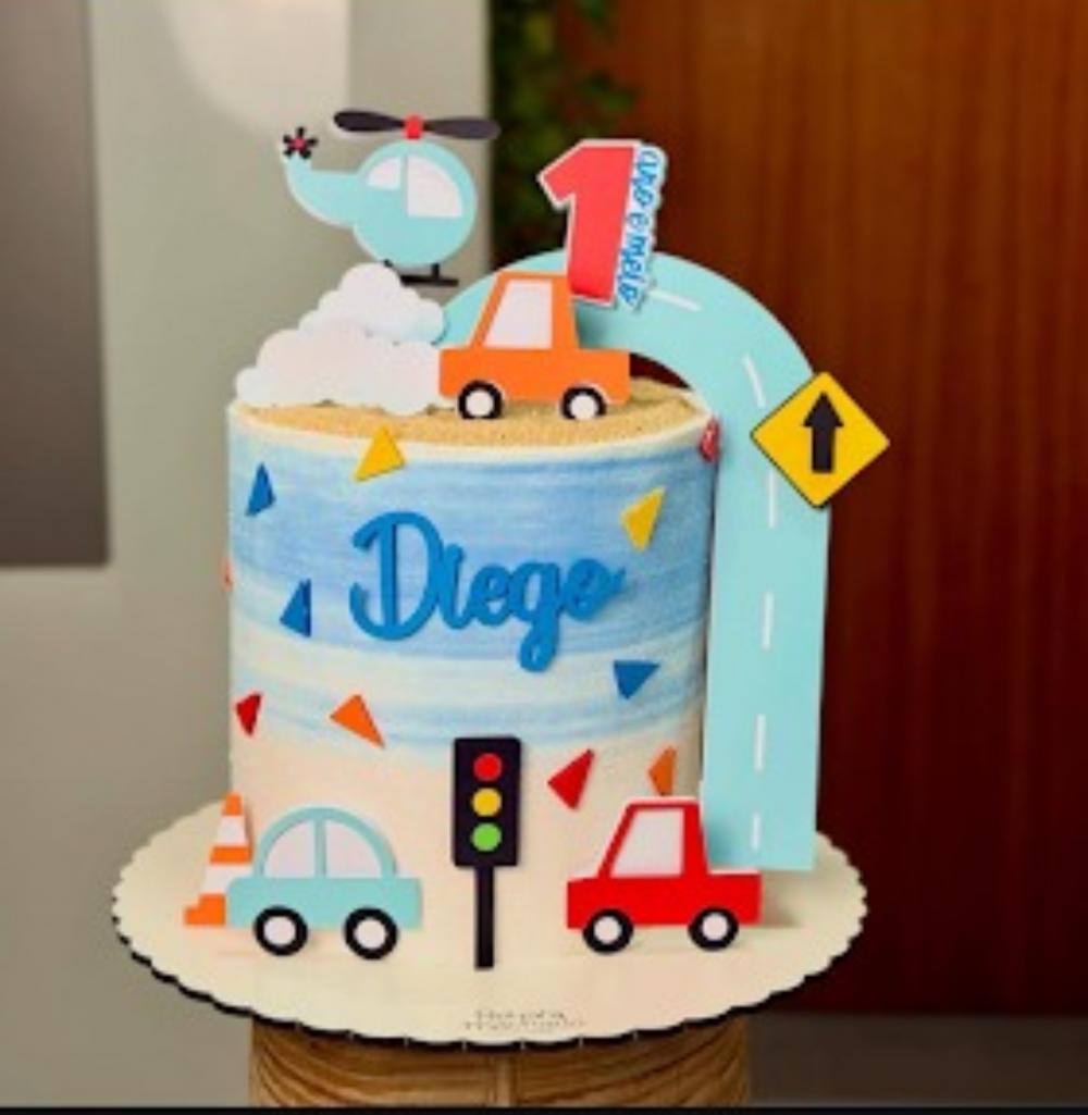 topo de bolo carrinhos transporte