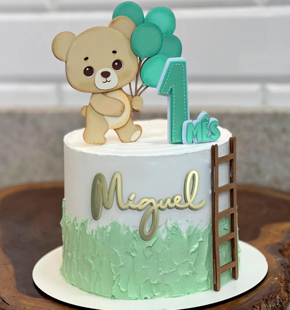 topo de bolo ursinho com balão mesversário