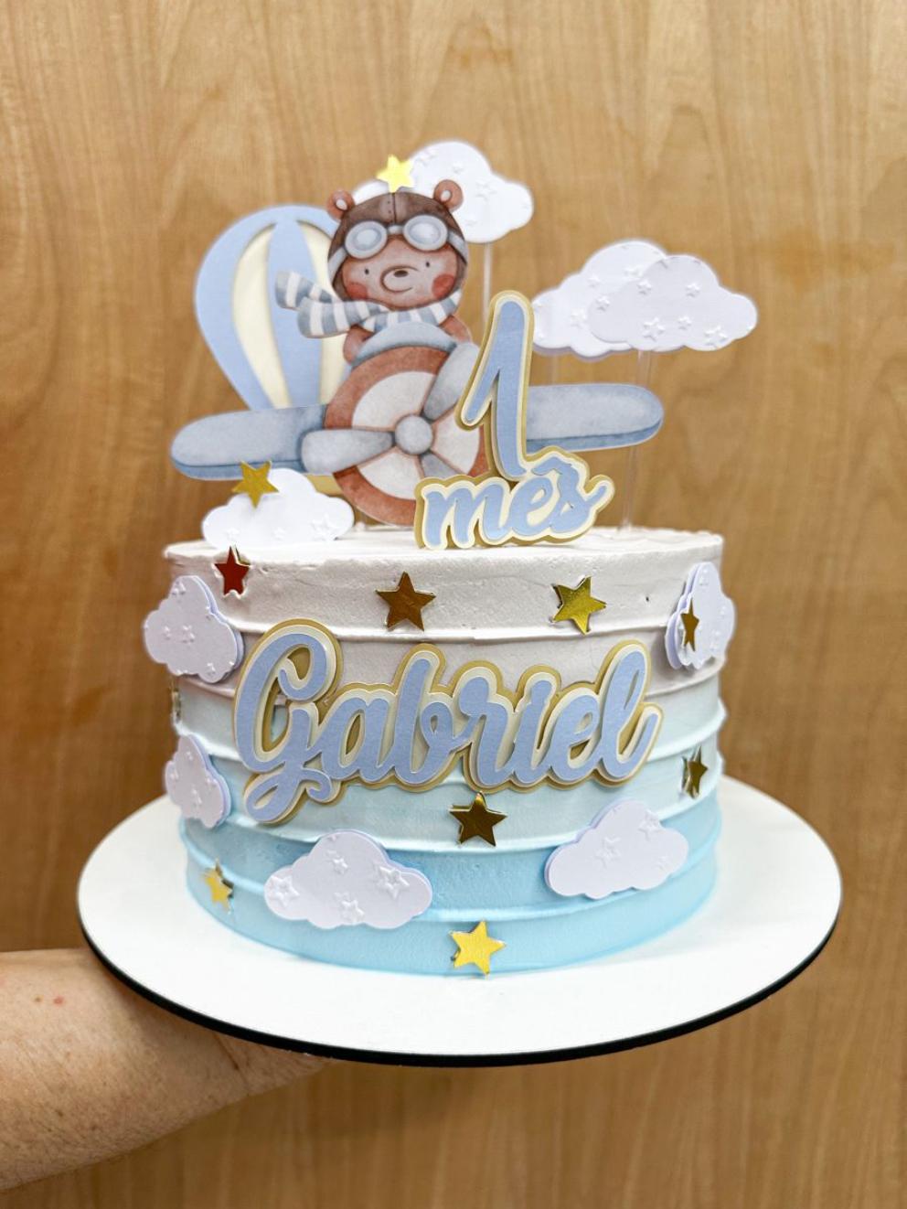 topo de bolo ursinho aviador