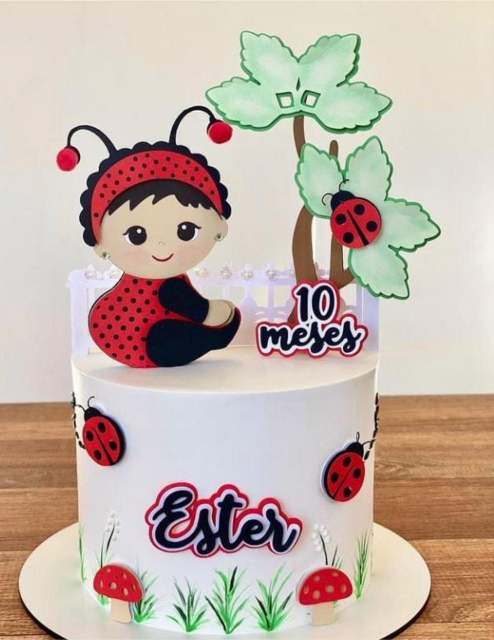 topo de bolo joaninha baby menina