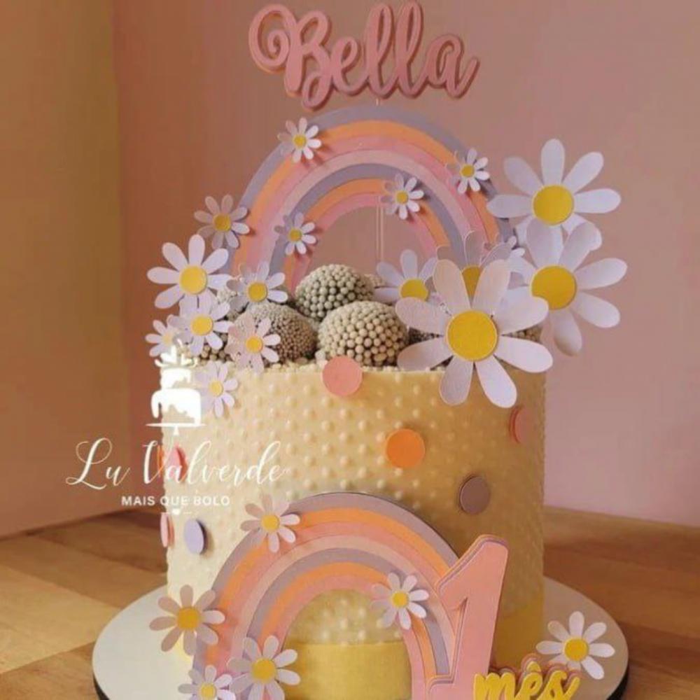 Topo de Bolo Margaridas arco-íris
