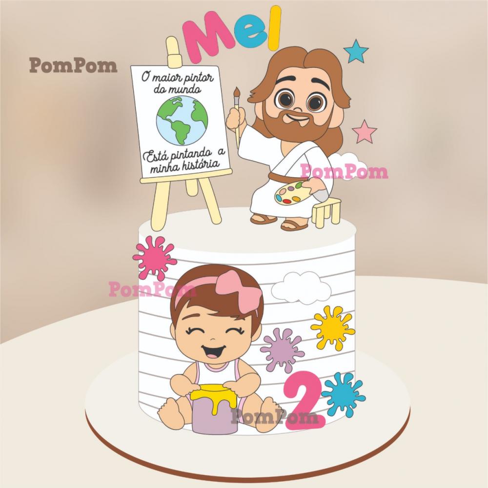 topo de bolo o maior pintor do mundo mesversário menina