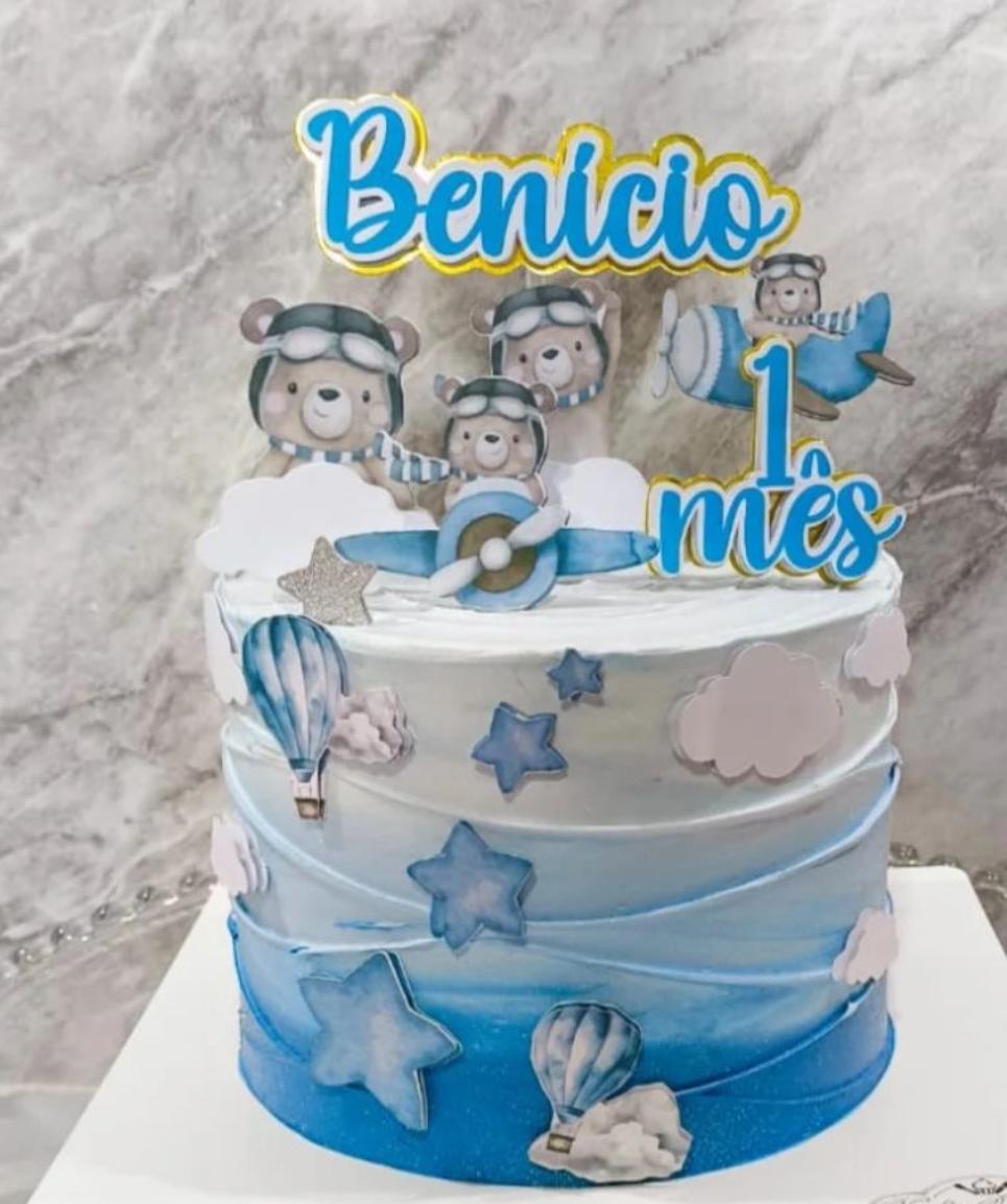 topo de bolo ursinho aviador