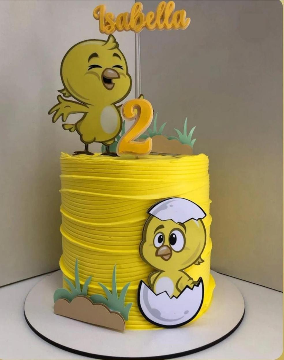 topo de bolo pintinho amarelinho