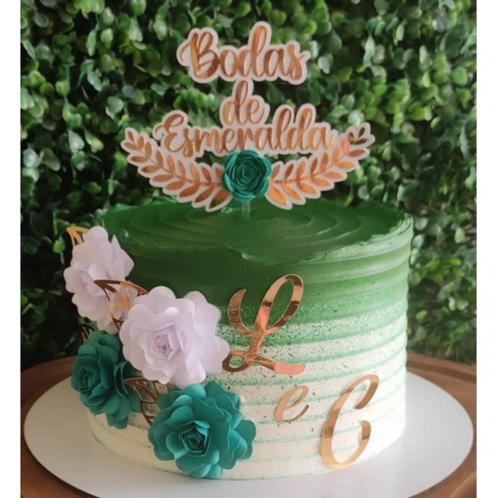 topo de bolo bodas de esmeralda