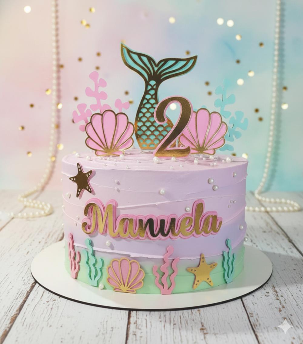 topo de bolo sereia fundo do mar