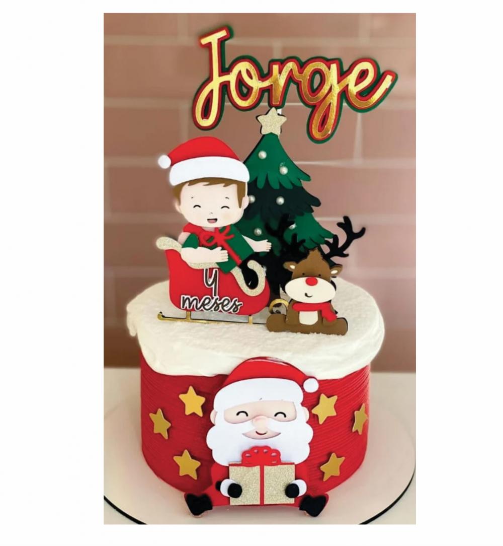 topo de bolo natal menino no trenó