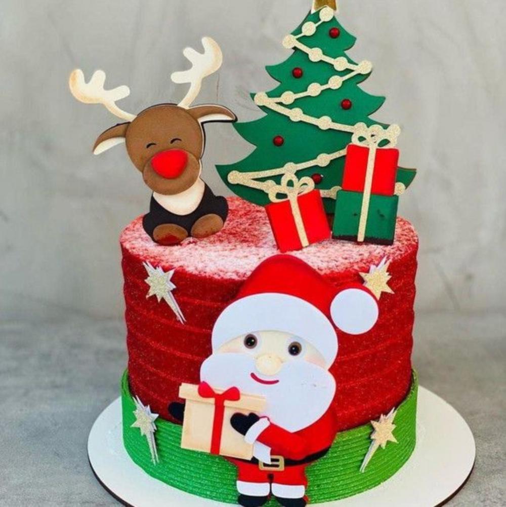 topo de bolo papai noel renas