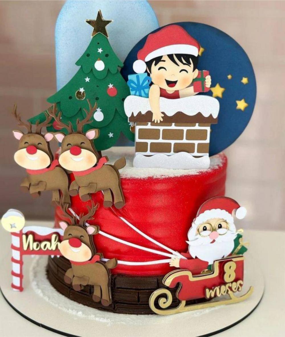topo de bolo natal menina na chaminé