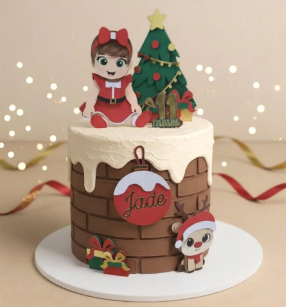 topo de bolo natal menina mesversário