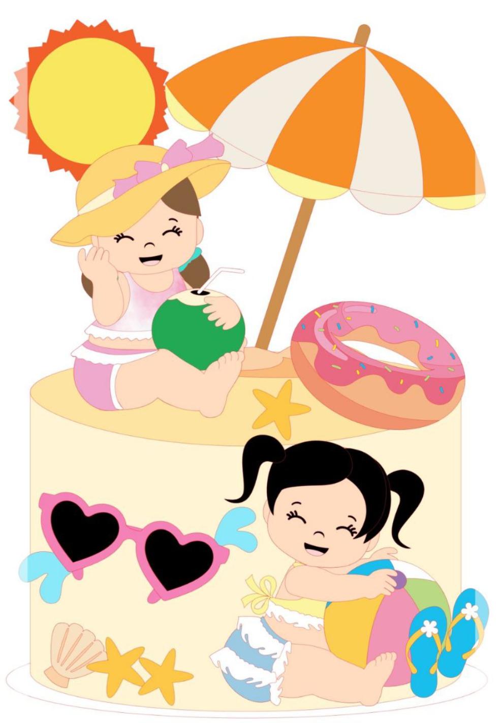 topo de bolo pool party praia verão