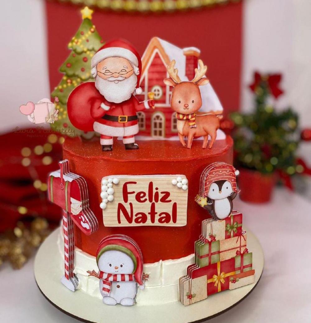 topo de bolo feliz natal aquarela