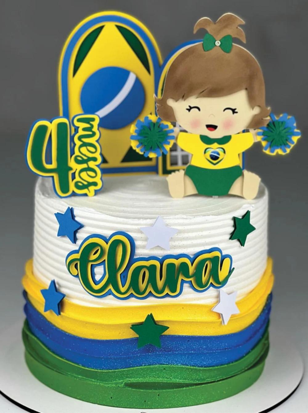 topo de bolo futebol brasil copa mesversário menina