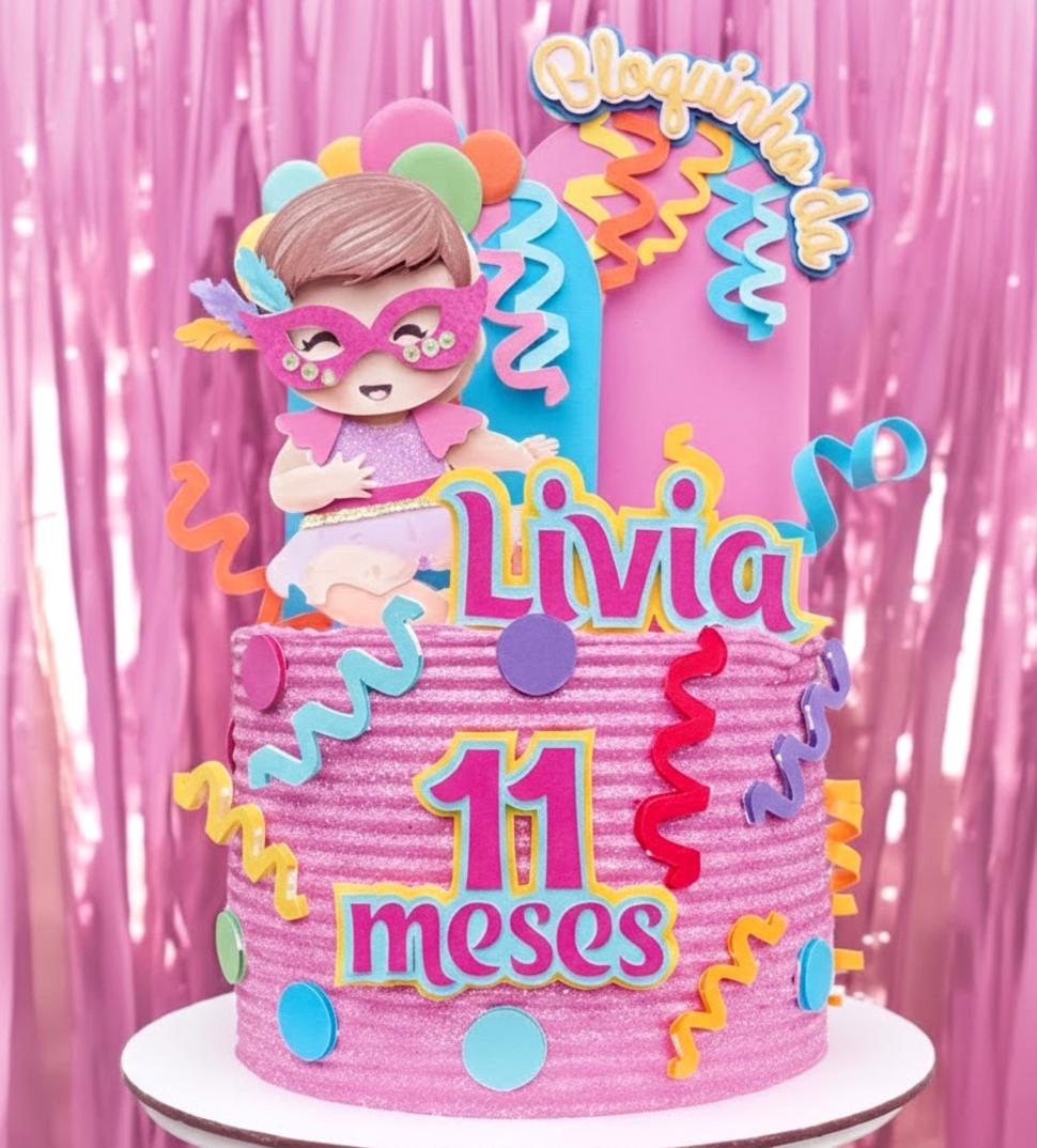topo de bolo bloquinho mesversário menina