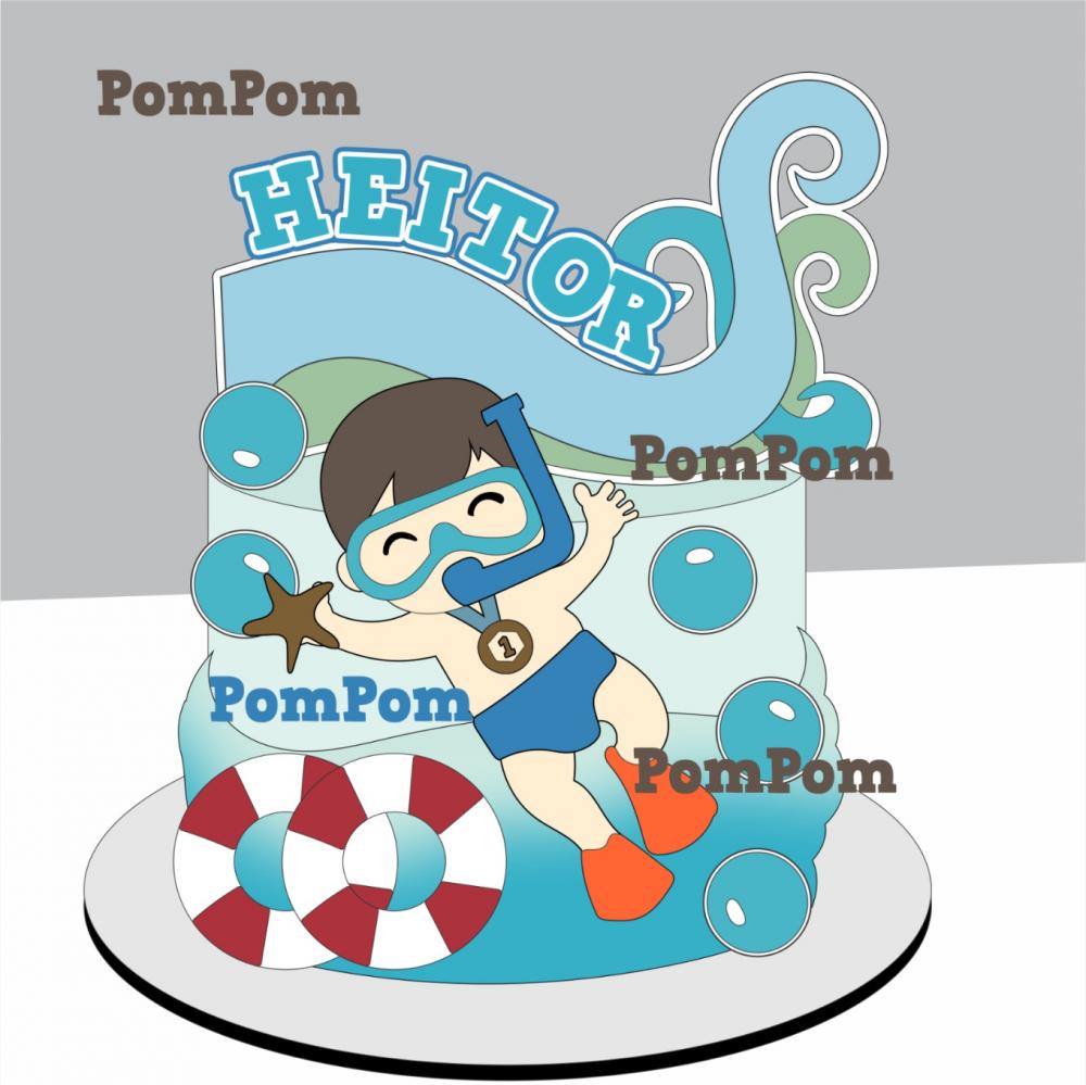 topo de bolo nadador fundo do mar