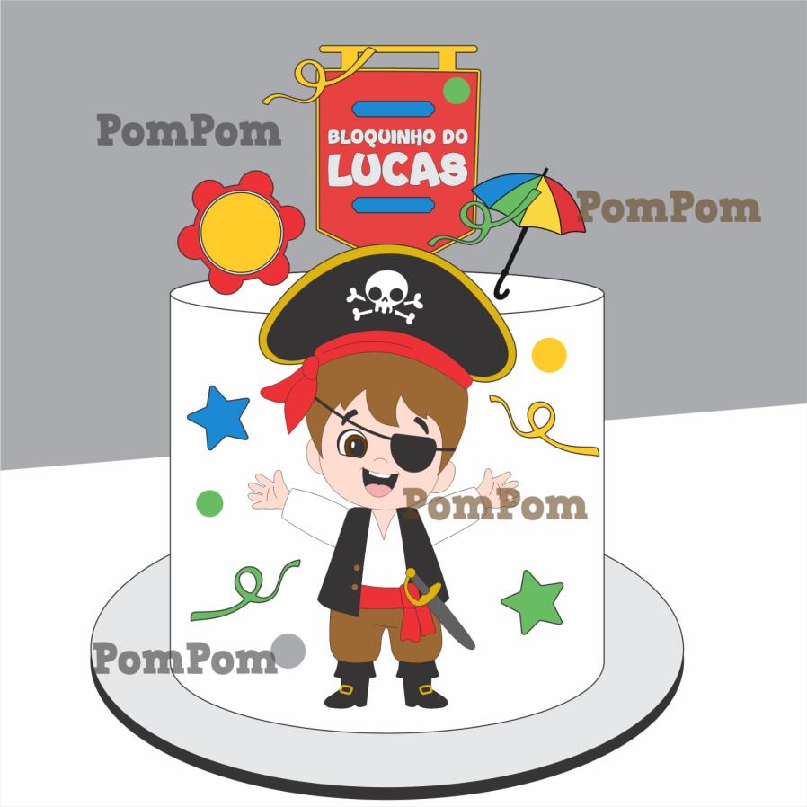 topo de bolo bloquinho menino pirata