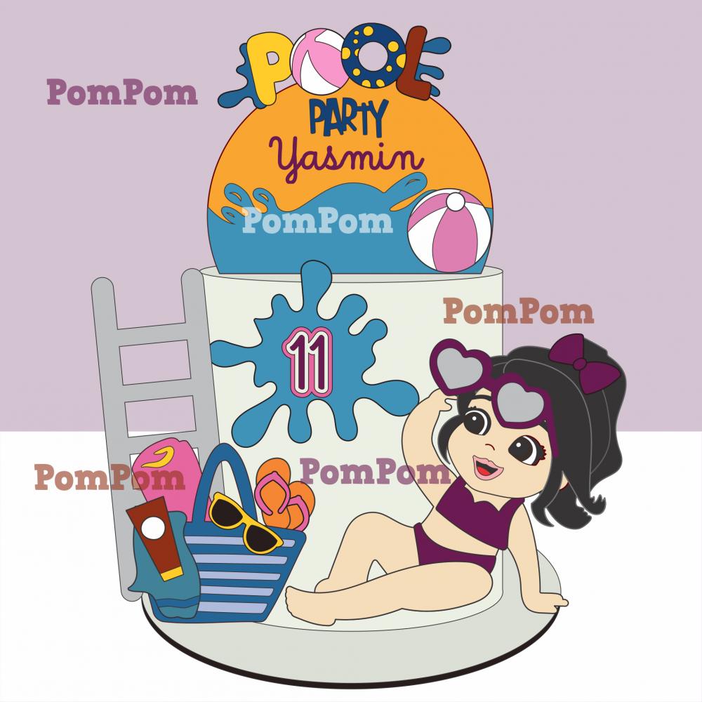 topo de bolo pool party menina