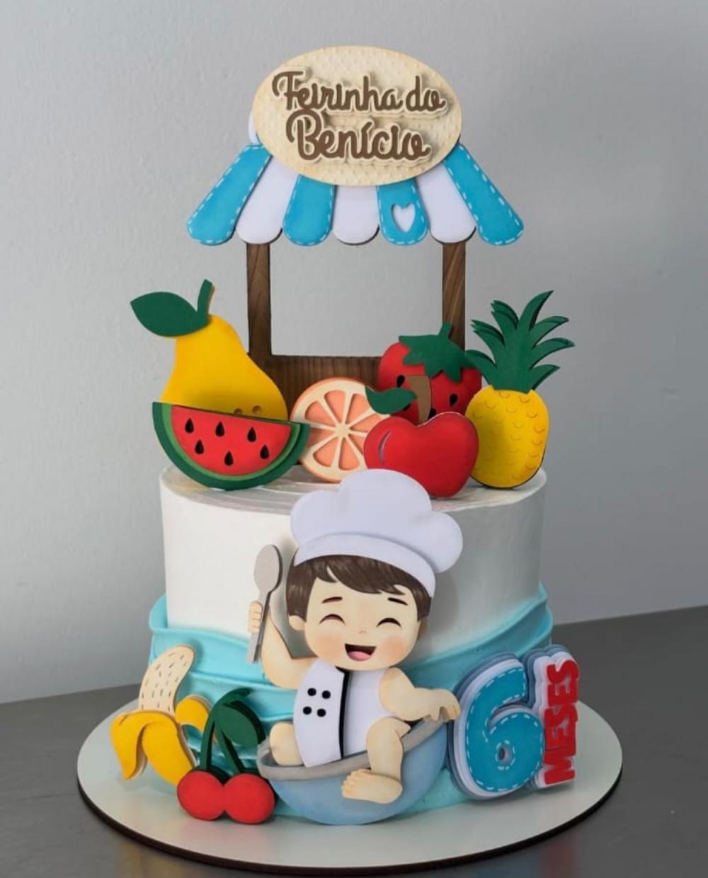 topo de bolo quitandinha feira frutas mesversário