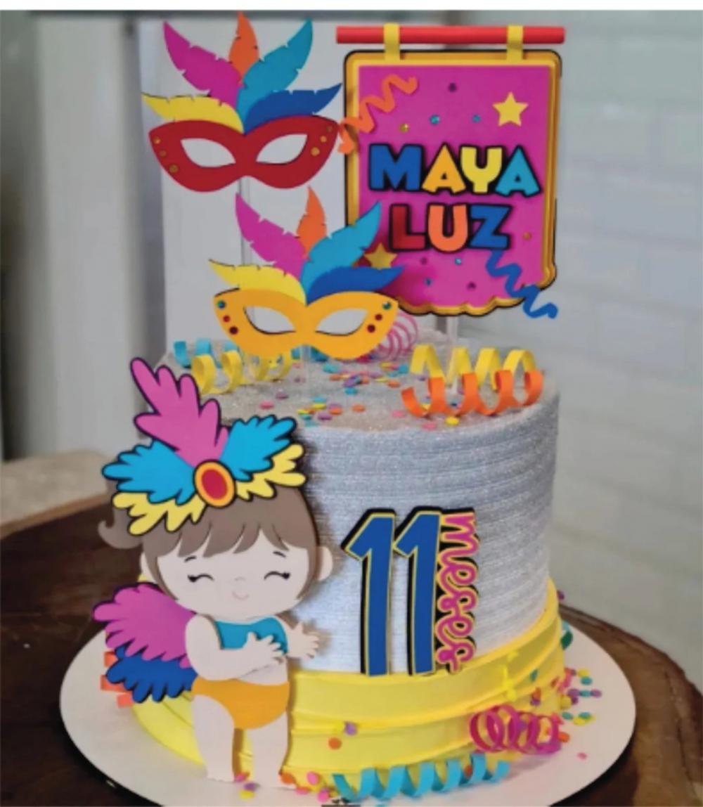 topo de bolo bloquinho carnaval menina baby