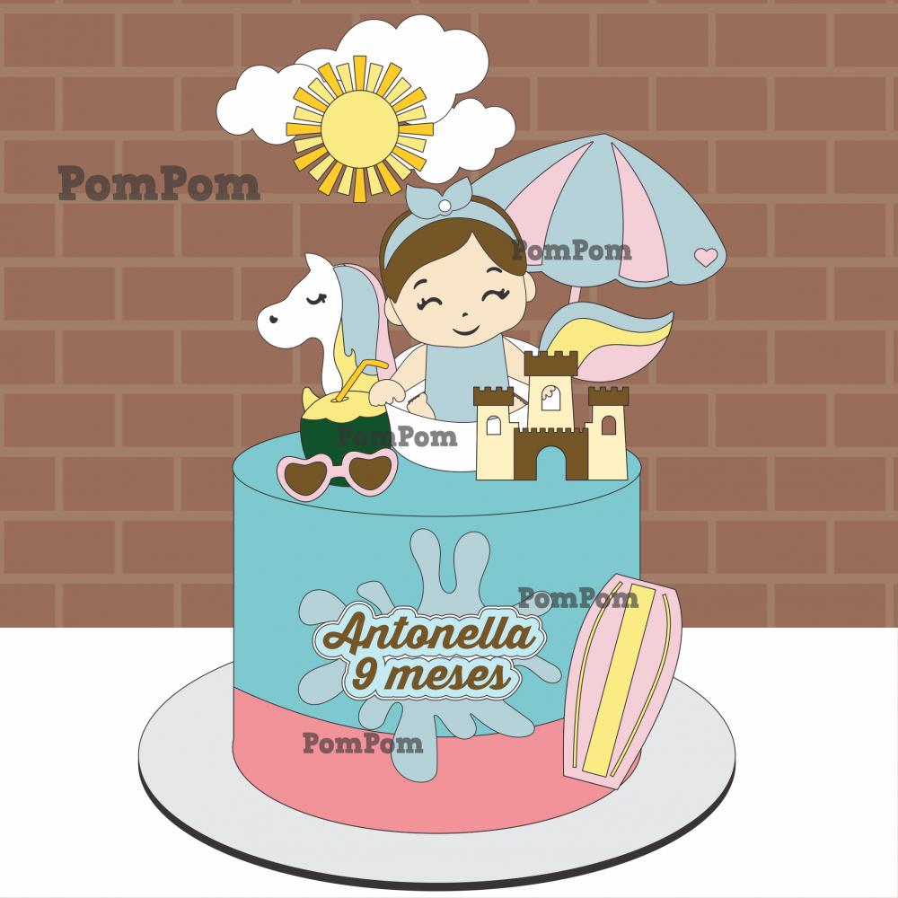 topo de bolo pool party menina