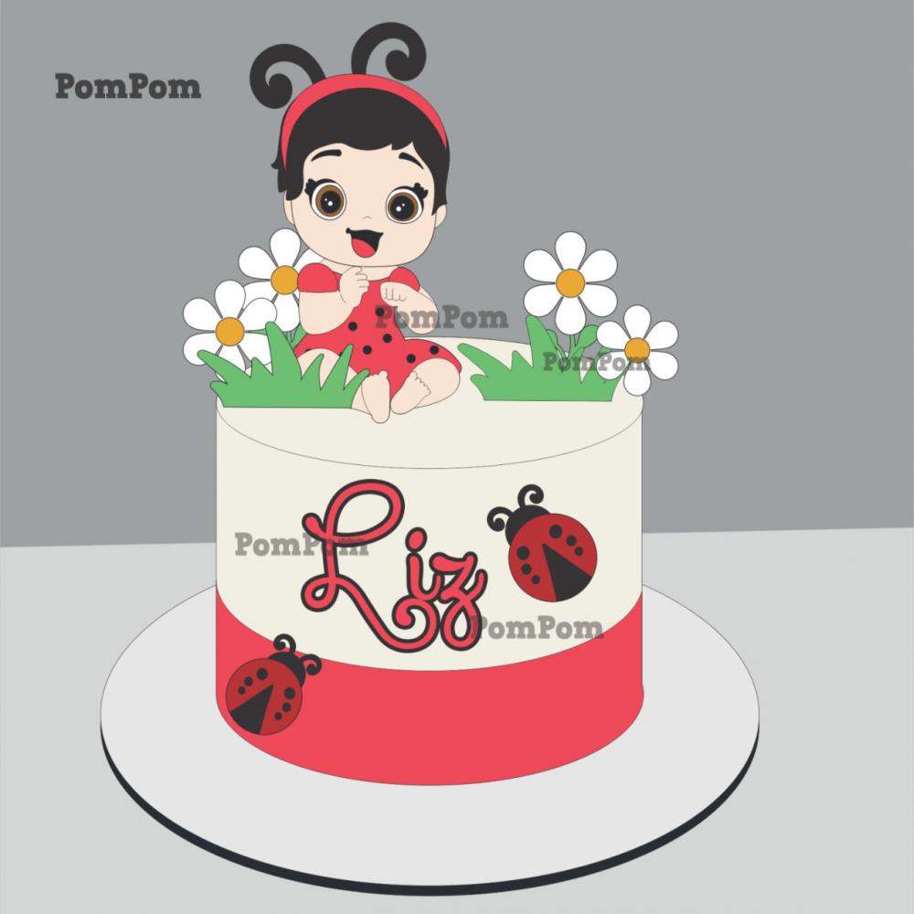 topo de bolo joaninha baby menina