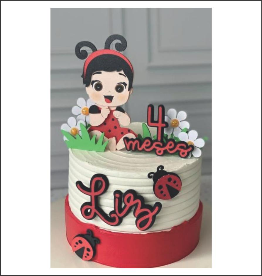 topo de bolo joaninha baby menina