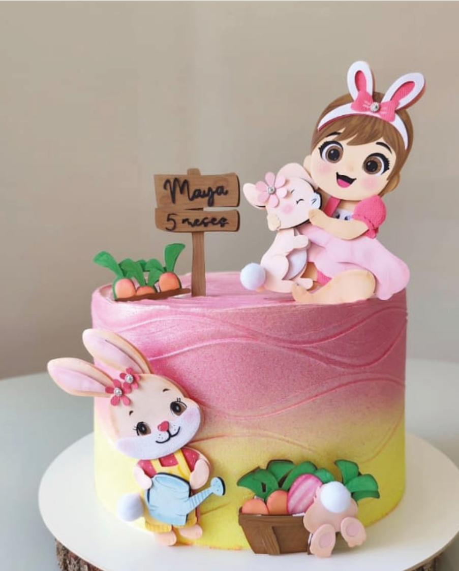 topo de bolo páscoa menina coelhinha mesversário