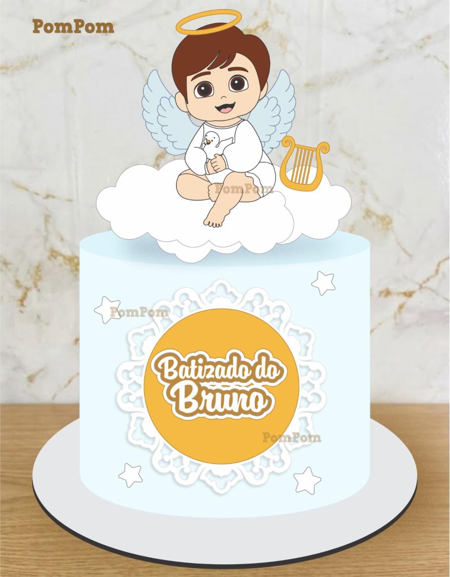 topo de bolo batizado menino anjinho