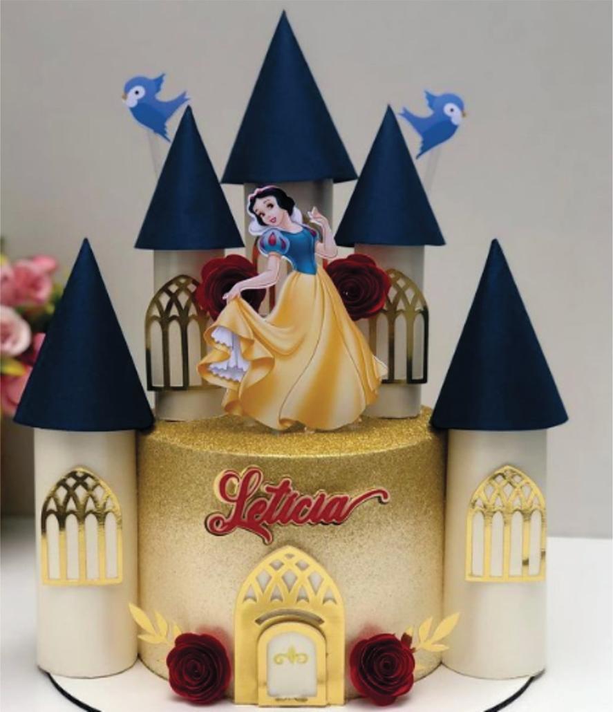 topo de bolo branca de neve castelo