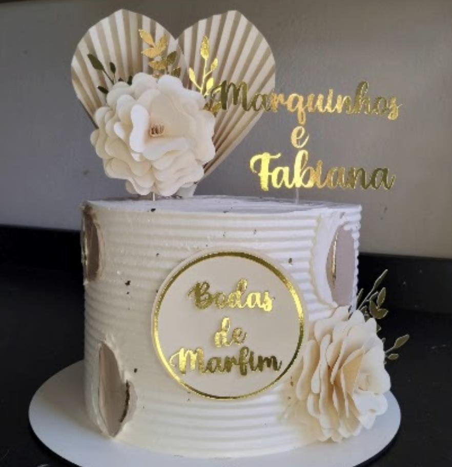 topo de bolo bodas de marfim