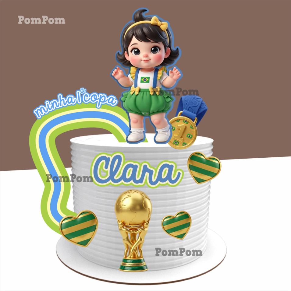 topo de bolo futebol brasil copa mesversário menina