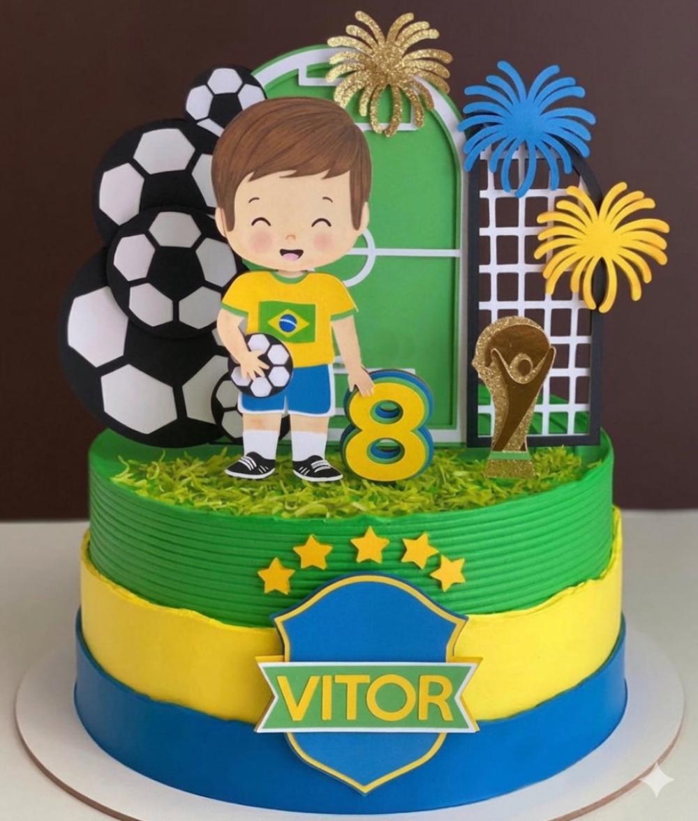 topo de bolo futebol brasil menino