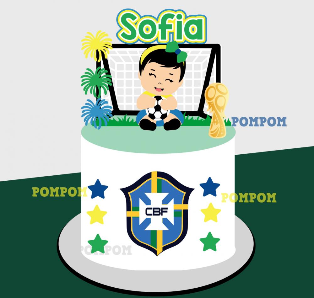 topo de bolo futebol brasil copa mesversário menina