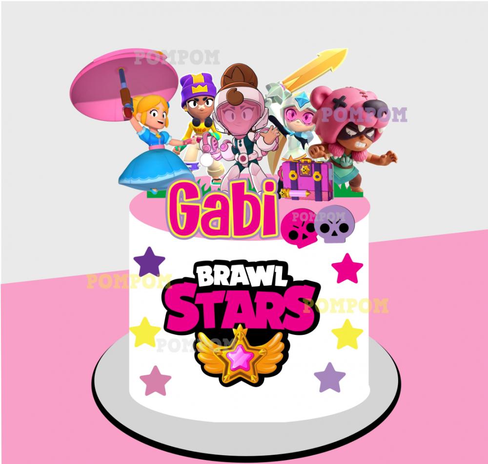 topo de bolo brawl stars rosa
