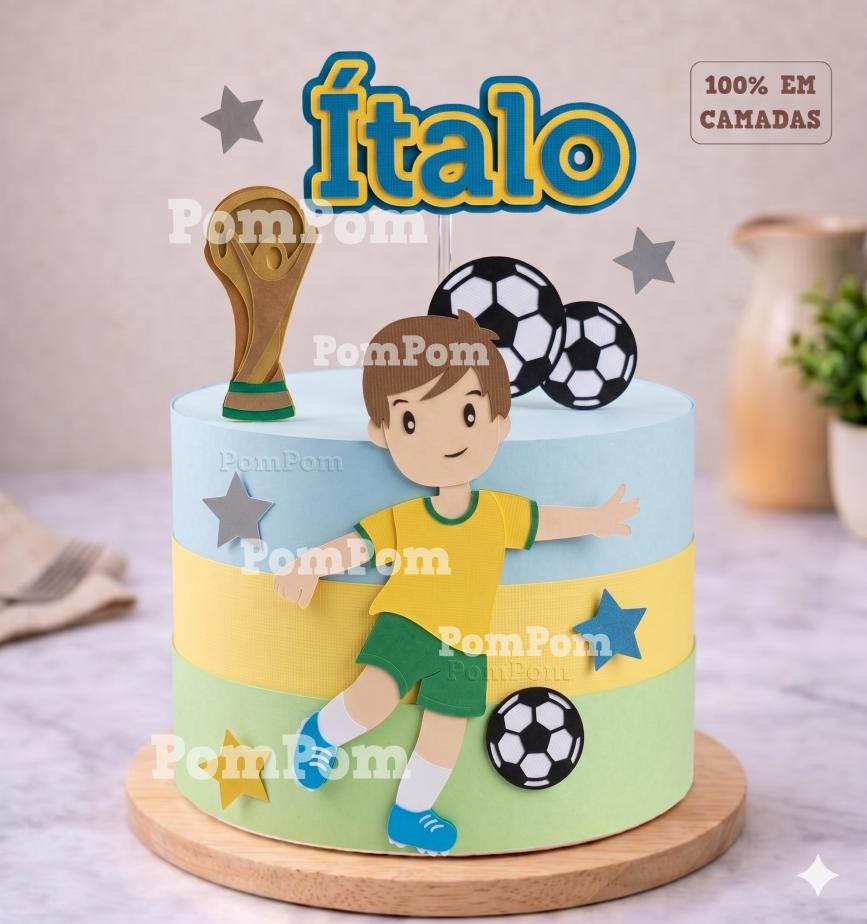 topo de bolo futebol brasil menino