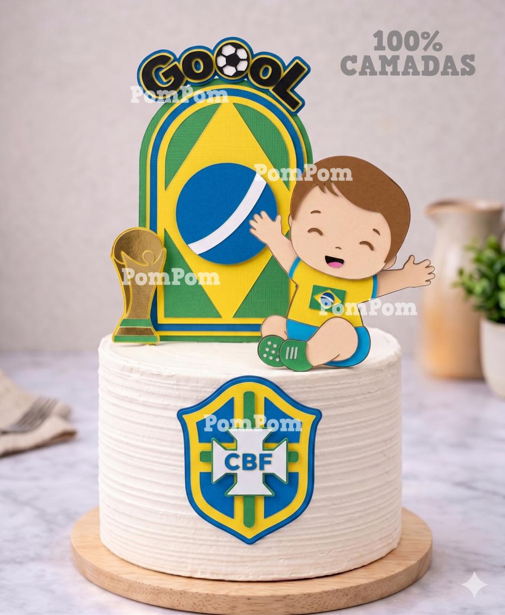 topo de bolo futebol brasil menino