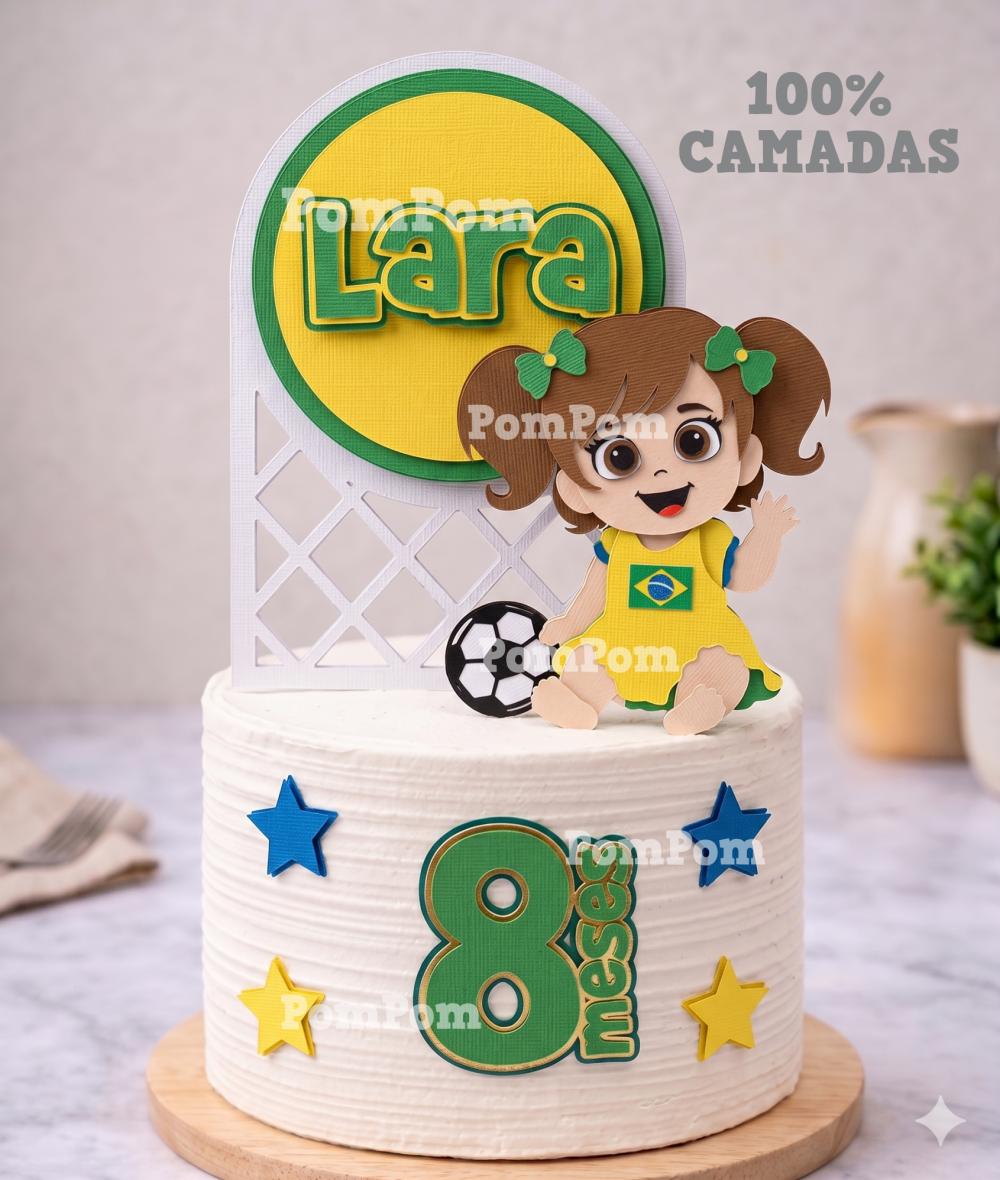 topo de bolo futebol brasil copa mesversário menina