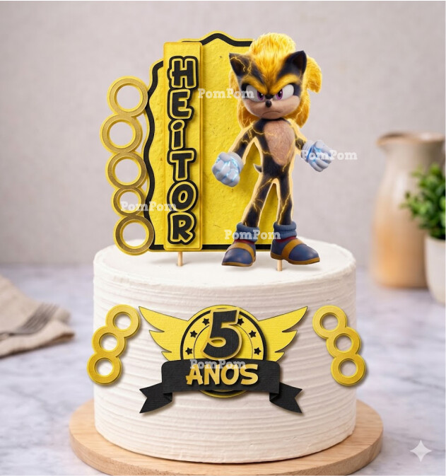 topo de bolo super sonic amarelo shadow