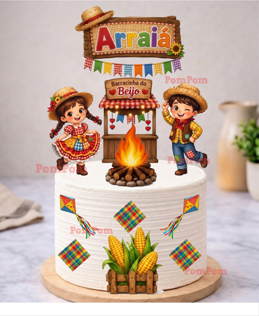 topo de bolo festa junina casal caipira