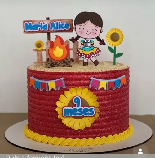 topo de bolo arraiá meninas caipira girassol