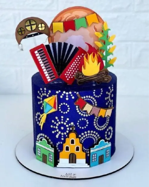 topo de bolo festa junina azul