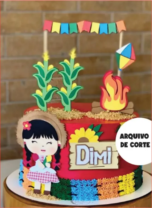 topo de bolo festa junina menina mesversário