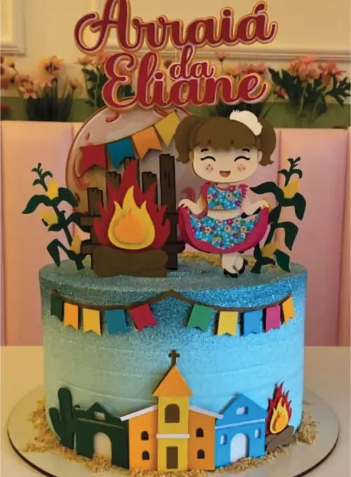 topo de bolo arraiá menina caipira