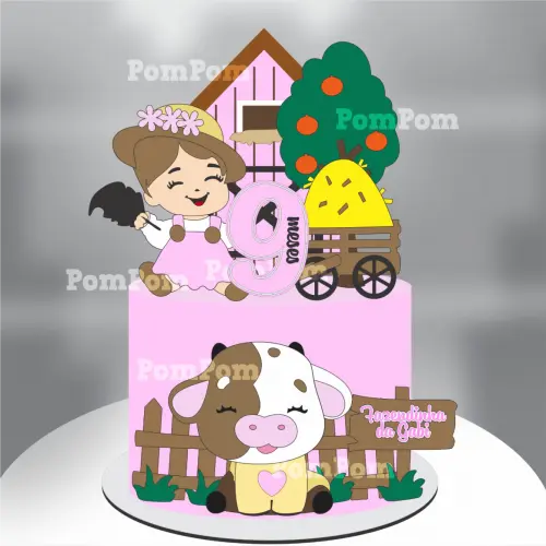 topo de bolo fazendinha rosa