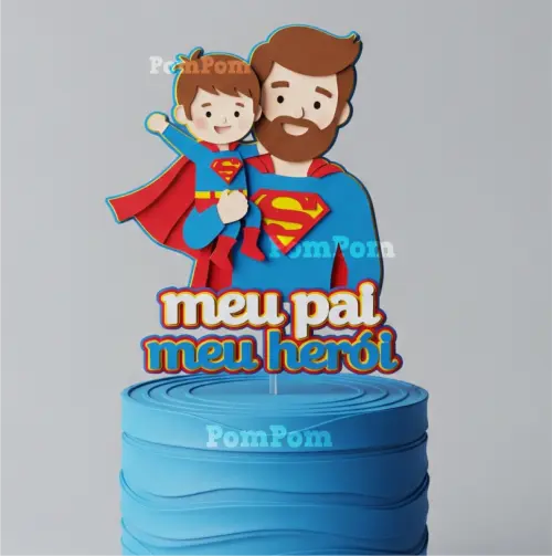 topo de bolo pai e filho meu pai meu herói