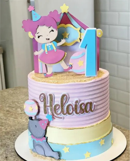 topo de bolo circo aquarela rosa